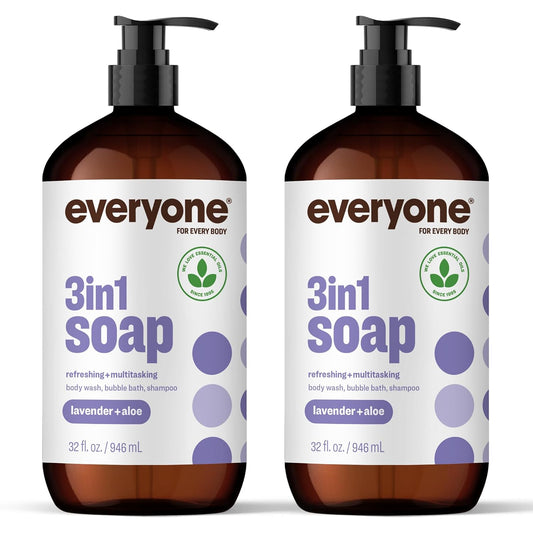 Everyone 3-In-1 Soap Body Wash Bubble Bath Shampoo Lavender Aloe 32Oz 2Pk