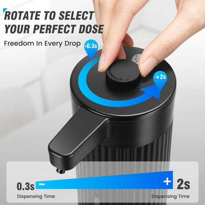 Touchless Automatic Soap Dispenser, Rechargeable 13.5 Oz Liquid Soap Holder with Adjustable Rotary Dosing Control, Water-Resistant for Kitchen Sink & Bathroom Countertop (Black/White), No