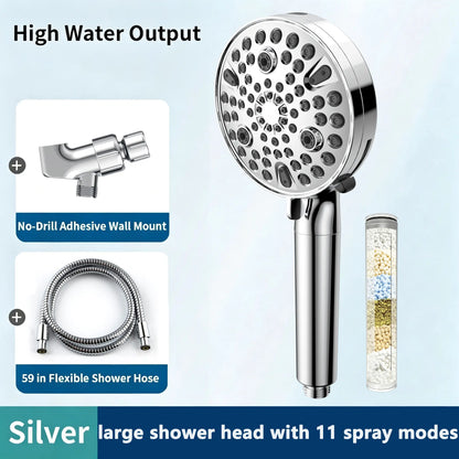 Upgraded 11-Mode High-Pressure Shower Head Filter with Multi-Layer Filter, Dual Spray Guns, ABS Plastic Construction, Included Hose and Bracket - Easy Installation