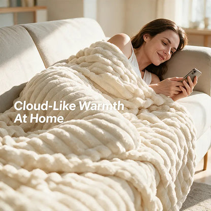 Jeffans 3D Striped Textured Fluffy Blanket, Fleece Throw Blanket,Soft Fleece Throw Blanket for Sofa & Bed, All Season Machine Washable Decorative Blanket, Perfect Gift for Home, Living Room & Dorm