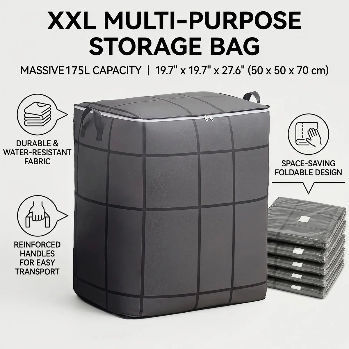 Large XXL Storage Bins, Zippered Non-Woven Fabric Organizer for Bedroom Closet Storage, Clothes & Bedding, Alternative to Moving Boxes, Extra Large, Closet Storage Bins, Fabric Storage Units