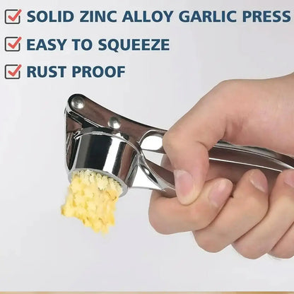 Stainless Steel 5-in-1 Garlic Press Multi-Tool - Versatile Kitchen Utensil with Mincer, Crusher, Bottle Opener, Pit Remover, Ideal for Home Use and Gift Giving
