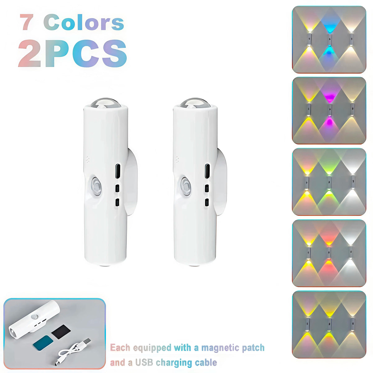 Rechargeable RGB Wall Lights with Motion Sensor, Magnetic Stick-On LED Night Lights, Dimmable Gradient Ambient Lighting, USB Charging, Long Battery Life for Bedroom, Hallway & Home Decor