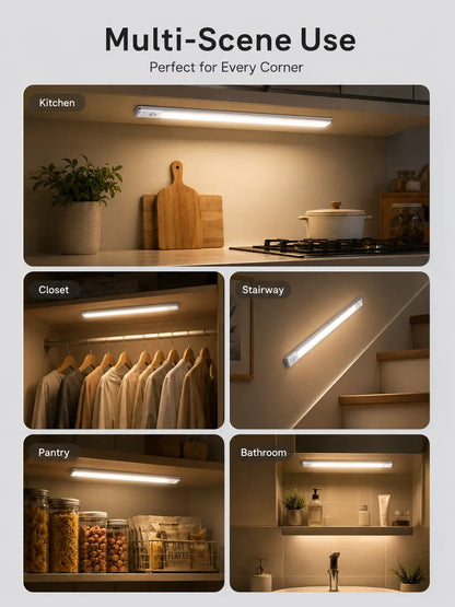 Under Cabinet Lights, 52 LED Cold White Rechargeable under Cabinet Lighting Motion Sensor LED Lights for Kitchen, Counter, Closet, Stairs (12.2 Inches Silver)1 PCS and 2 PCS Available for Selection