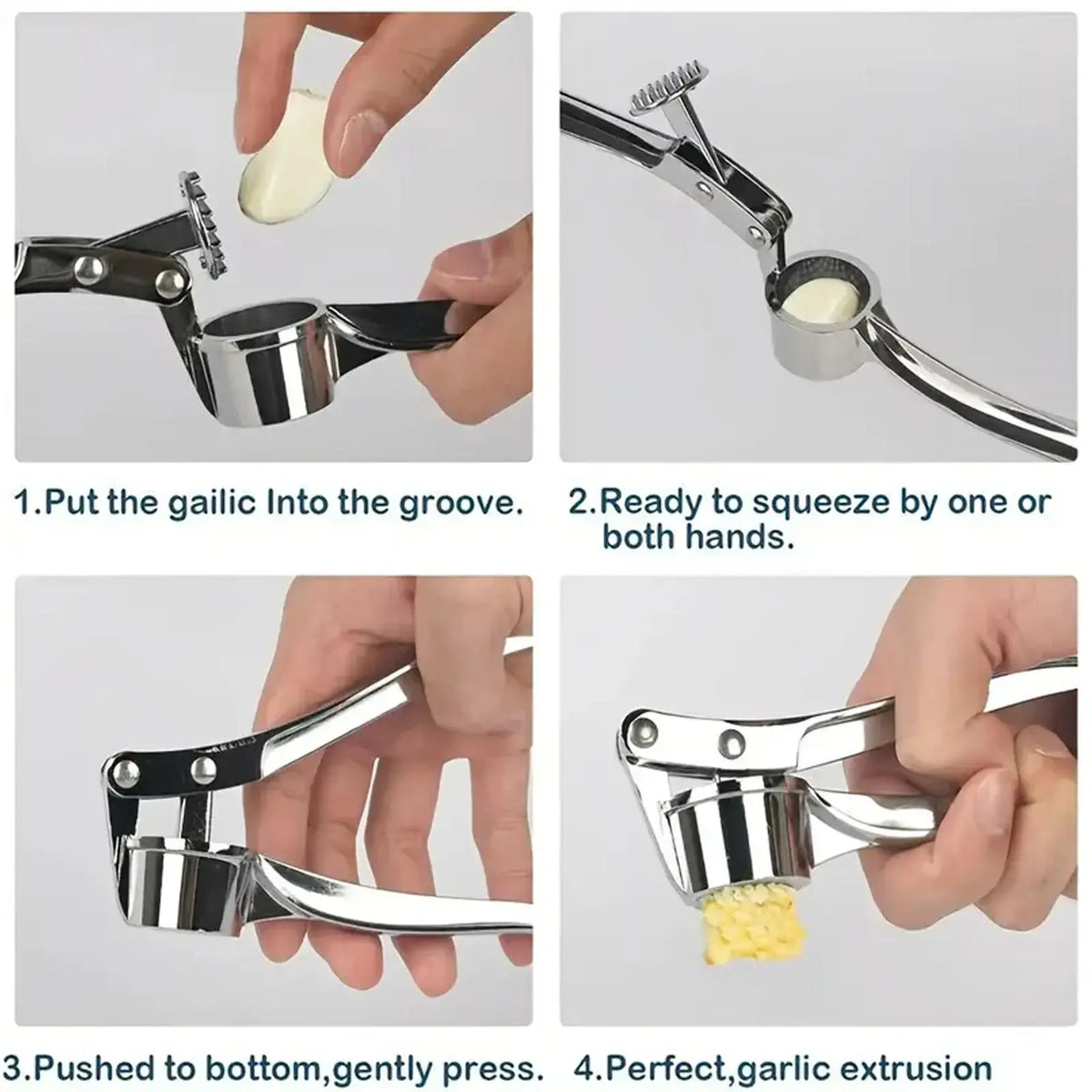 Stainless Steel 5-in-1 Garlic Press Multi-Tool - Versatile Kitchen Utensil with Mincer, Crusher, Bottle Opener, Pit Remover, Ideal for Home Use and Gift Giving