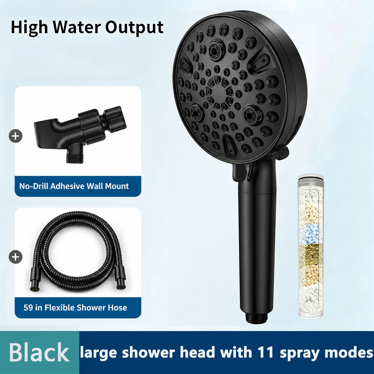 Upgraded 11-Mode High-Pressure Shower Head Filter with Multi-Layer Filter, Dual Spray Guns, ABS Plastic Construction, Included Hose and Bracket - Easy Installation