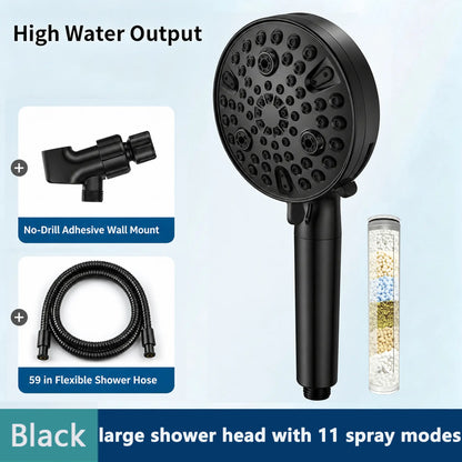 Upgraded 11-Mode High-Pressure Shower Head Filter with Multi-Layer Filter, Dual Spray Guns, ABS Plastic Construction, Included Hose and Bracket - Easy Installation