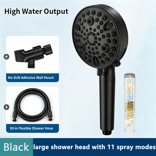 Upgraded 11-Mode High-Pressure Shower Head Filter with Multi-Layer Filter, Dual Spray Guns, ABS Plastic Construction, Included Hose and Bracket - Easy Installation