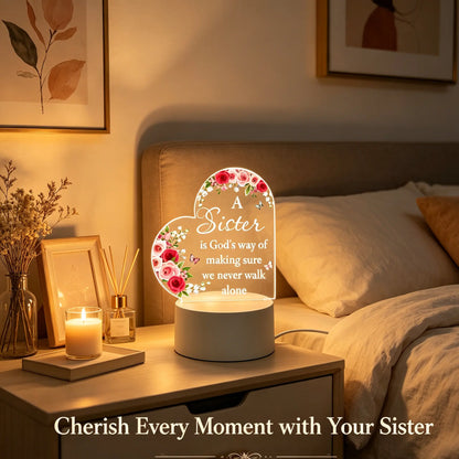 12Cm Heart-Shaped Acrylic LED Nightlight with Floral Rose Butterfly Design, Sister Bond Inspirational Quote Desk Lamp, Decorative Atmosphere Lighting for Warm Bedroom, Valentine'S Day Thoughtful Gift to Light up Your Space