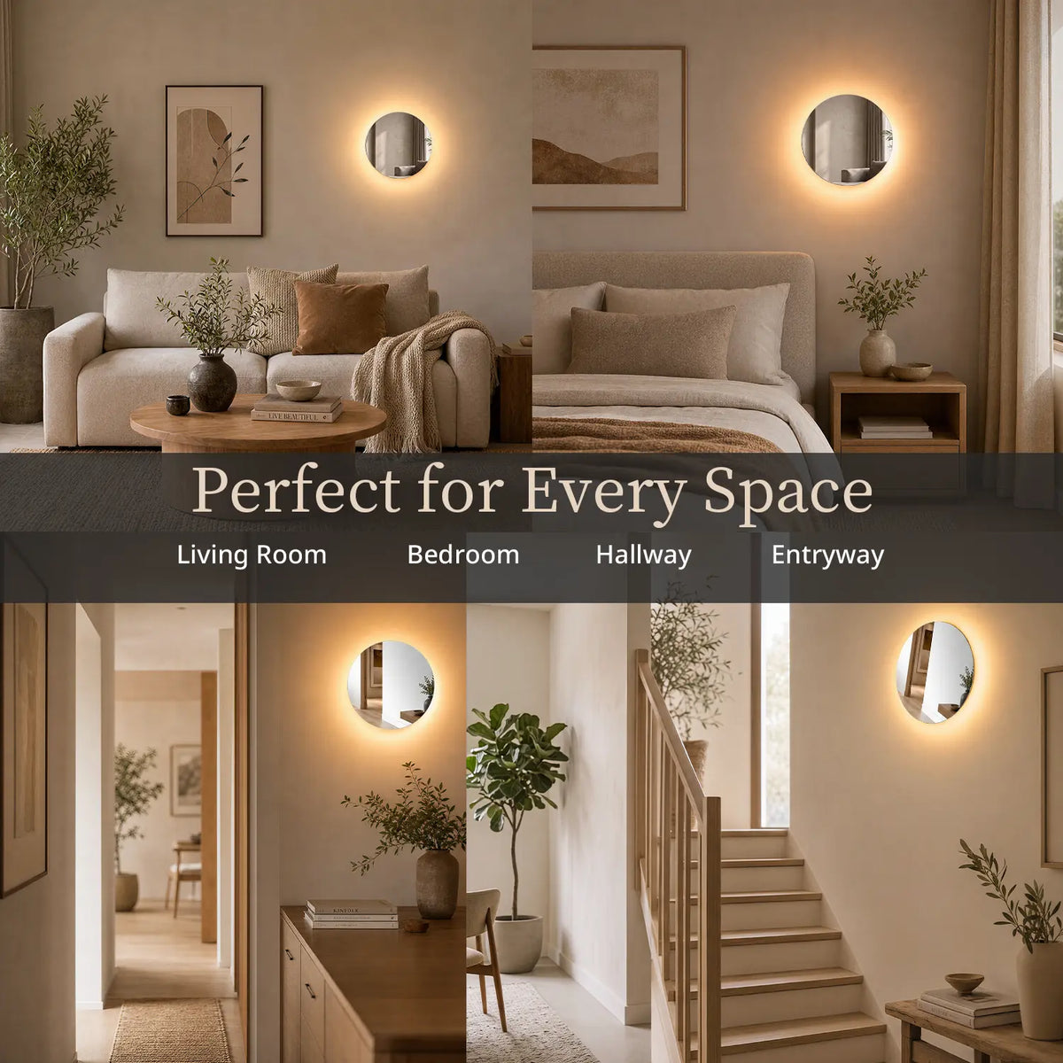 Hoodink Contemporary round Indoor LED Wall Lamp - Black Wood Grain, Brushed Gold & Linen Texture Finishes, 3-Level Dimmable Adjustable Ambient, USB Rechargeable Night, Indoor Lighting for Bedroom, Decorative Dimming, Room Decor, Led Lights