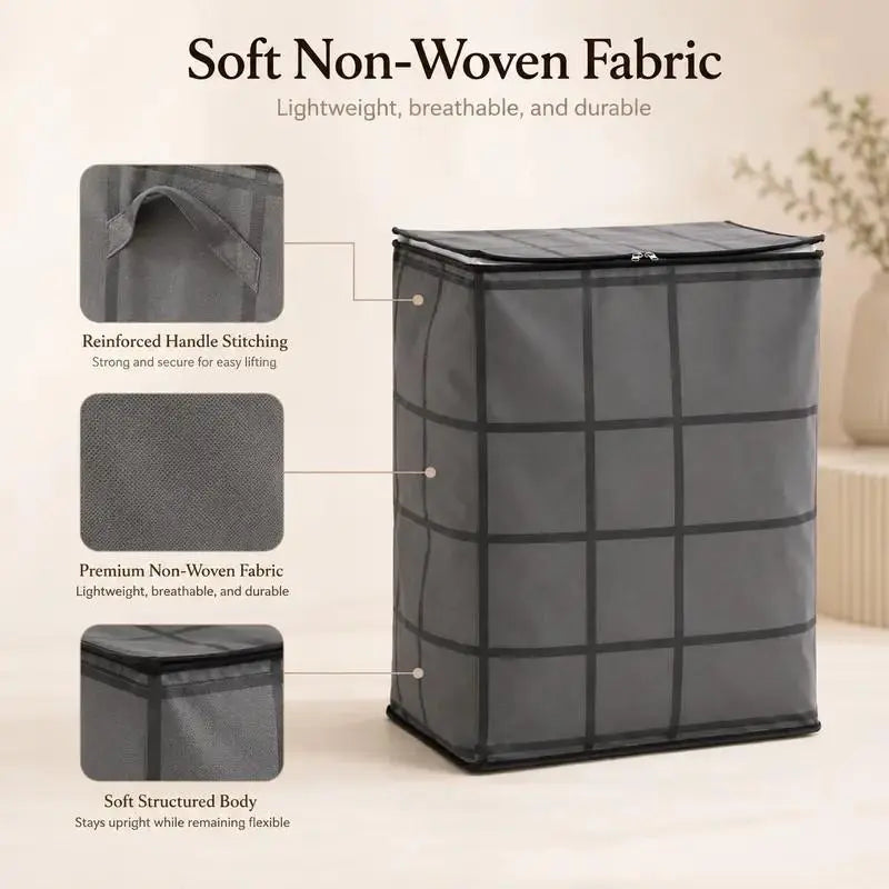 Large XXL Storage Bins, Zippered Non-Woven Fabric Organizer for Bedroom Closet Storage, Clothes & Bedding, Alternative to Moving Boxes, Extra Large, Closet Storage Bins, Fabric Storage Units