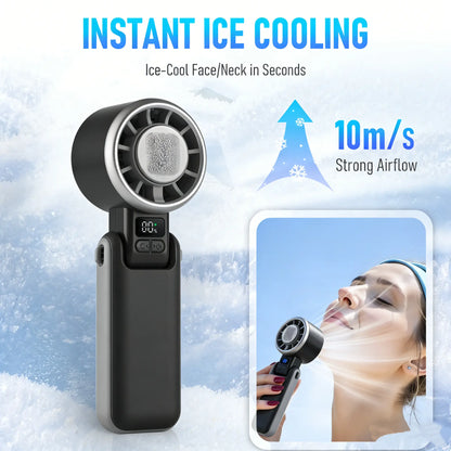 3-In-1 Portable Handheld Fan with Cooling Plate, 5-Speed Rechargeable Turbo Fan with Digital Battery Display, USB-C Charging and Adjustable Foldable Design for Handheld, Desk or Neck Use, Travel, Cruise, Office and Outdoor Activities