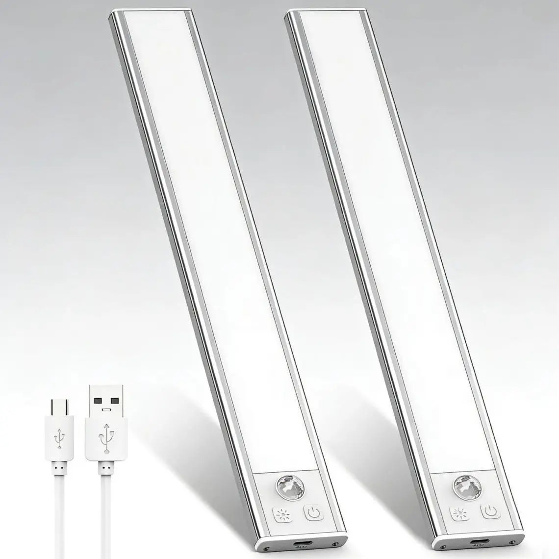 Under Cabinet Lights, 52 LED Cold White Rechargeable under Cabinet Lighting Motion Sensor LED Lights for Kitchen, Counter, Closet, Stairs (12.2 Inches Silver)1 PCS and 2 PCS Available for Selection