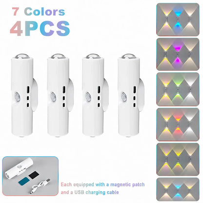 Rechargeable RGB Wall Lights with Motion Sensor, Magnetic Stick-On LED Night Lights, Dimmable Gradient Ambient Lighting, USB Charging, Long Battery Life for Bedroom, Hallway & Home Decor