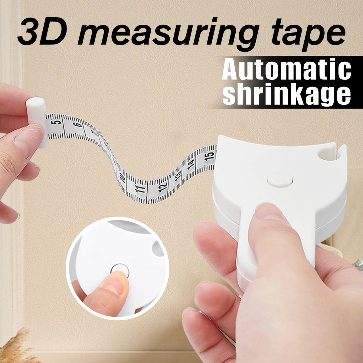 Retractable 60 Inch Body Measuring Tape, White 3D Automatic Lock for Waist/Hip Accuracy