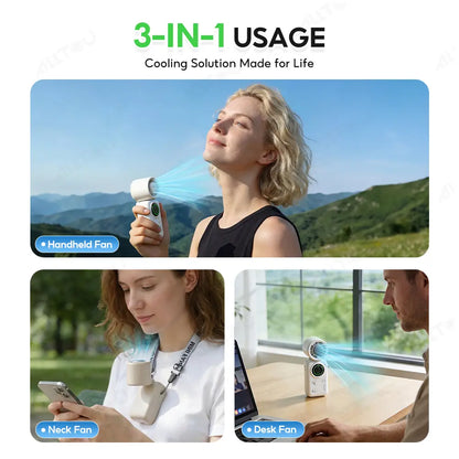 ALLTOU Portable Handheld Fan with Metal Plate for Personal Cool, 4000Mah Rechargeable, 100 Speeds Adjustable, Collapsible Small Pack Fan with Lanyard Hold for Travel, Office
